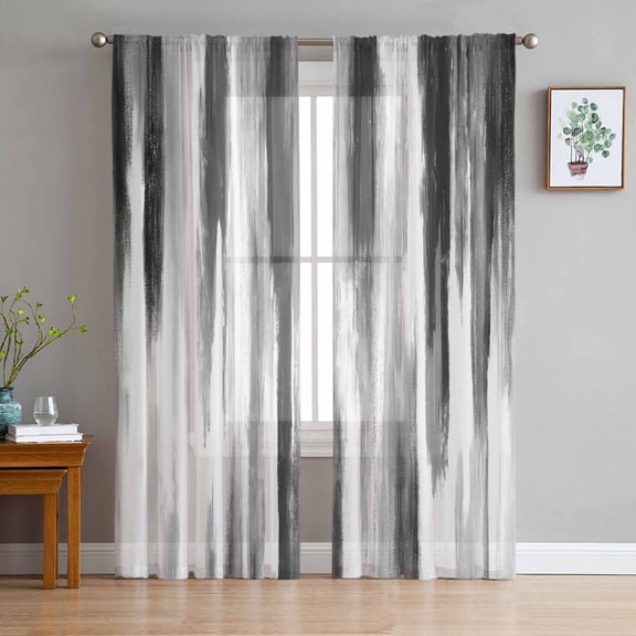 Black Gray White Sheer Curtains 108 Inch Length 2 Panels Set for Living Room/Bedroom, Vintage Rustic Abstract Ombre Aesthetic Curtain Sheers Drapes Rod Pocket Curtains Window Treatment 52''x108''x2