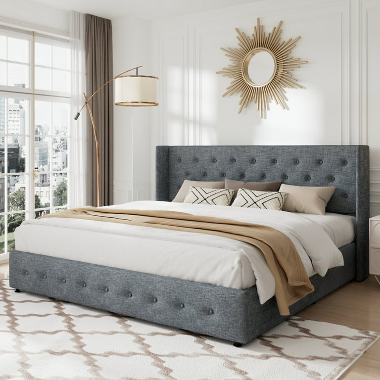 キングページ Free Shipping! Allewie Upholstered King Size Storage Bed