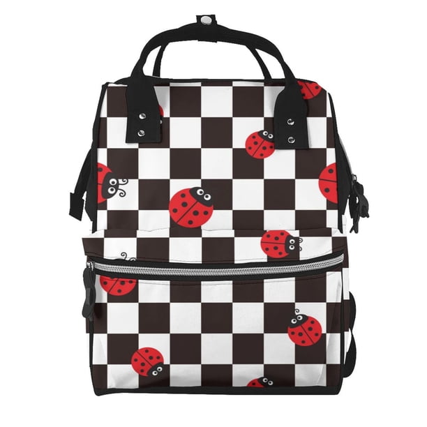 Easygdp Ladybugs Of Black And White Checkers para Bolsa de Bebé de Gran Capacidad con Múltiples Bolsillos, Bolsa de Pañales para Padres, Bolsa de Viaje Organizada y Elegante