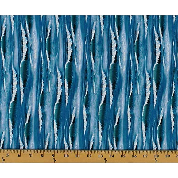 Cotton Landscape Medley Ocean Waves Whitecaps Water Blue Cotton Fabric Print by The Yard (297-blue)