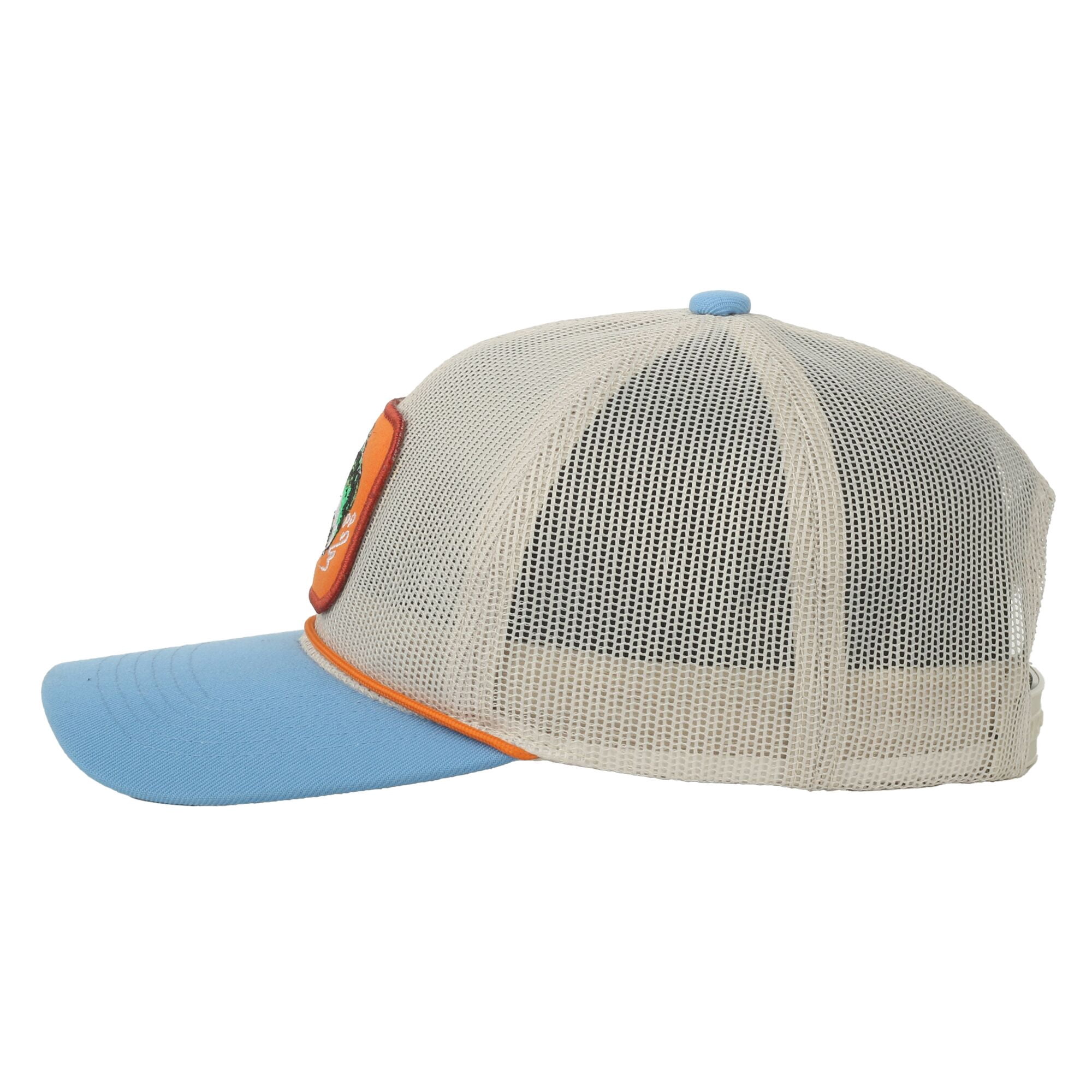 Putty/Blue Bass 6-Panel Cap – Unstructured Mesh Back, Bass Patch, Snapback, One Size