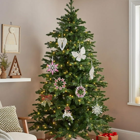 Viflosae Classic Christmas Decor Boho Christmas Ornaments Christmas Decorations Christmas Tree Pendant Snowflakes Flower Garlands and Bowknots Shaped Ornaments Christmas Gifts