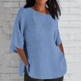thumbnail image 1 of CHOK Linen Tops for Women Loose Fit 2023 3/4 Sleeve Crew Neck T Shirts Summer Solid Color Gauze Top Side Split Blouse Tunic Tops, 1 of 6