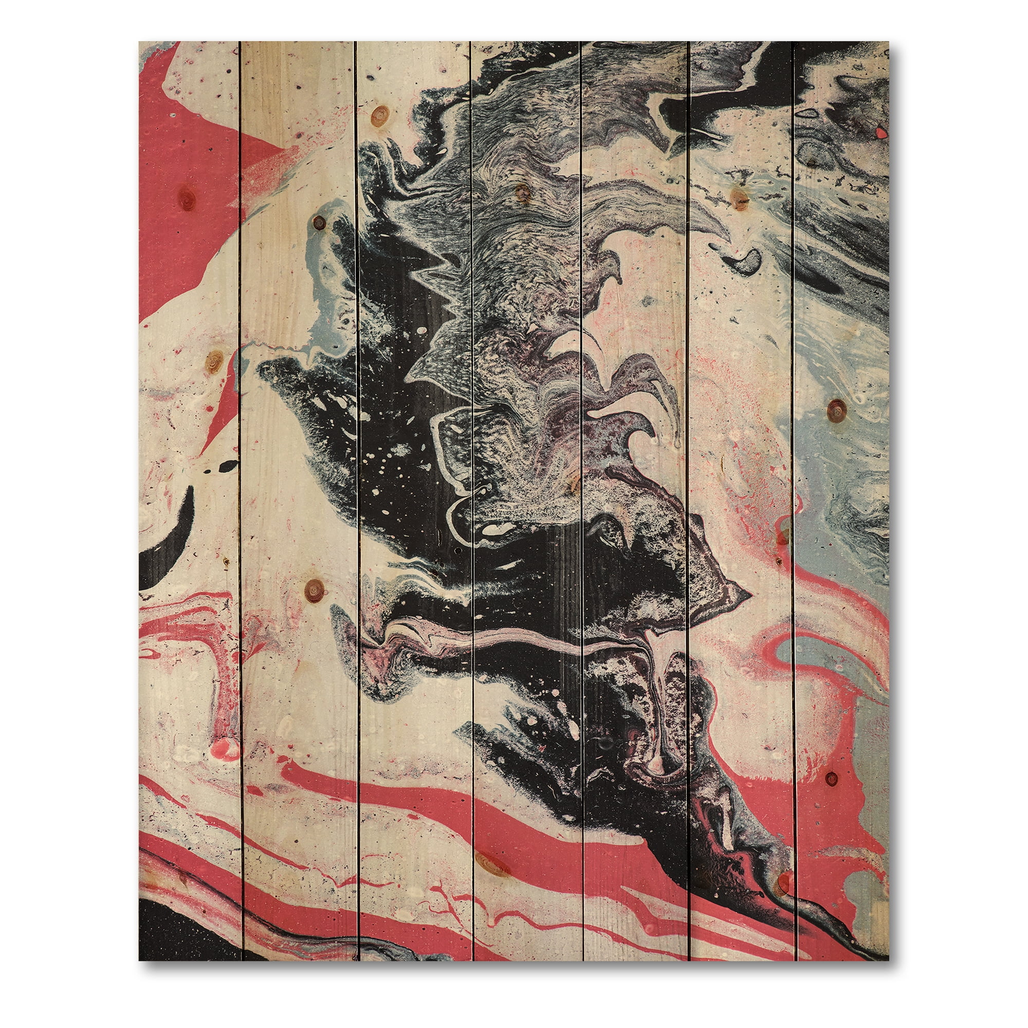 Designart 'Abstract Marble Composition In Gray and Pink I' Modern Print on Natural Pine Wood
