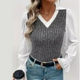 thumbnail image 4 of XuJwPNcy Women's 2 in 1 Sweater Shirts Collared V Neck Long Bell Sleeve Basic Tees Knitted Pullover Blouse Tops, 4 of 5