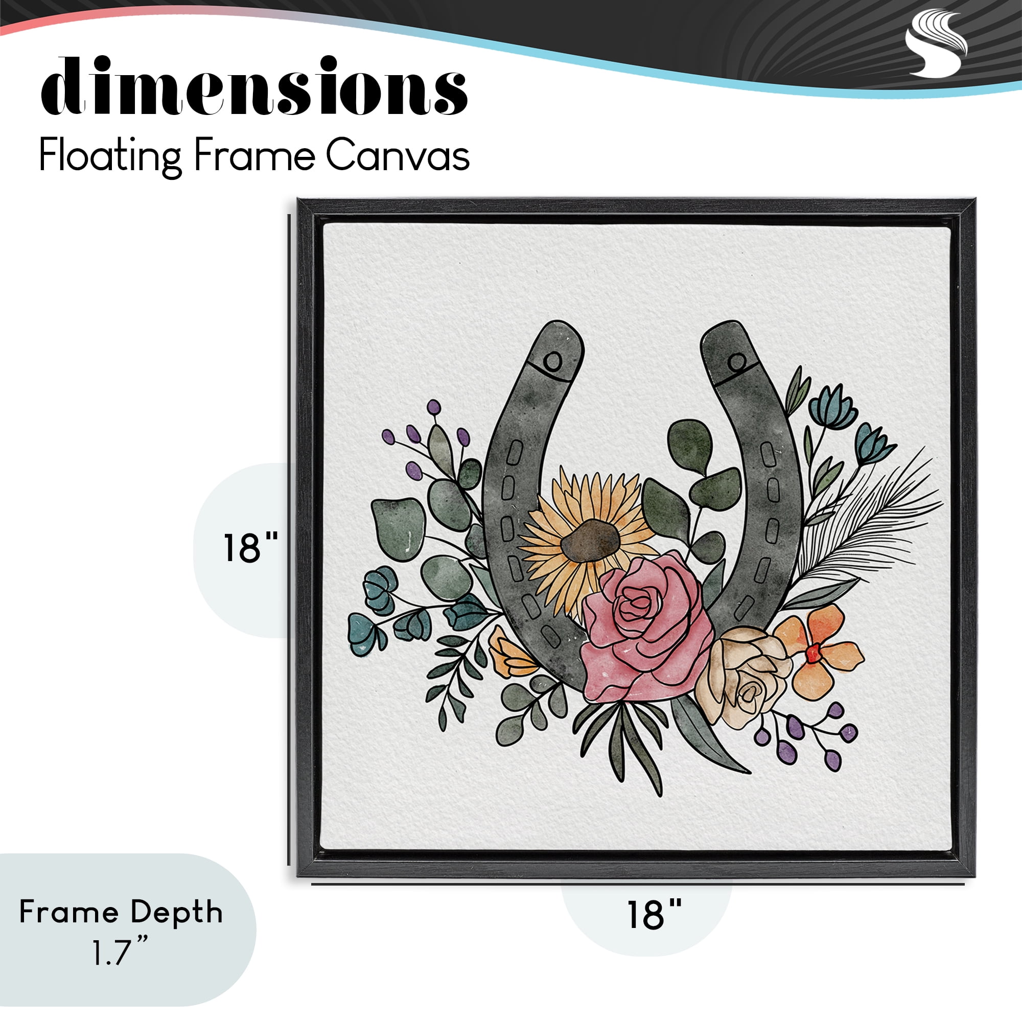 Stupell Industries Boho Floral Horseshoe Black Framed Floater Canvas Wall Art, design by Alisha Kiara Design