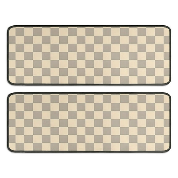 Kitchen Rugs Sets Of 2,Beige Gray Checkerboard Checkered Pattern Anti Fatigue Kitchen Mat Rugs Non Slip Washable,Decorative Kitchen Floor Mats for Kitchen,Sink,Laundry,17"x47" 17"x47"
