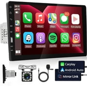 Podofo Single Din Car Stereo Radio 9'' Touch Screen Carplay Universal Car Multimedia Player with Bluetooth FM Radio Receiver Mirror Link Usb Port with 12 Leds Backup Camera