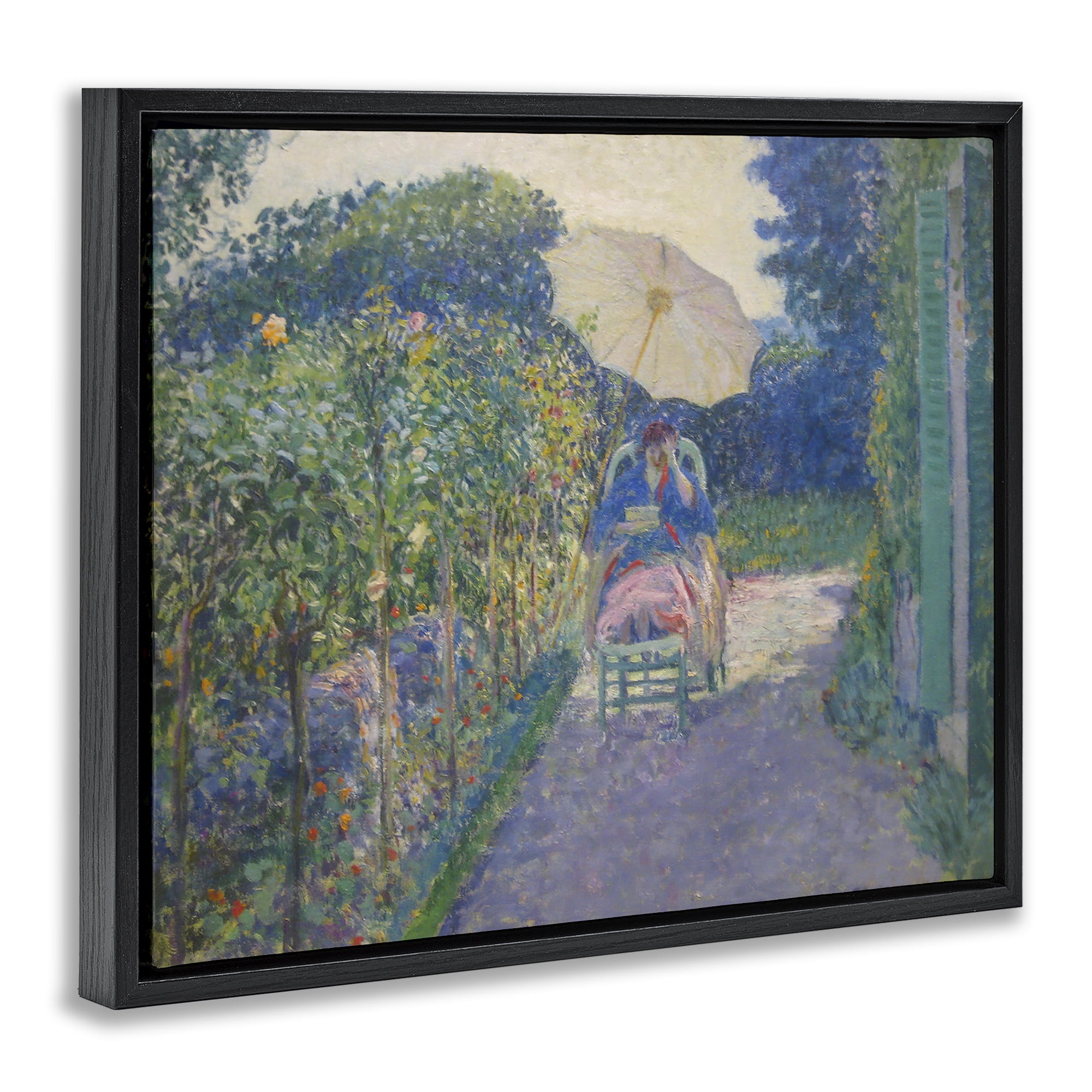 Stupell Industries Classical Woman in Garden Landscape & Nature Painting Black Floater Framed Canvas Art Print Wall Art, 31 x 25