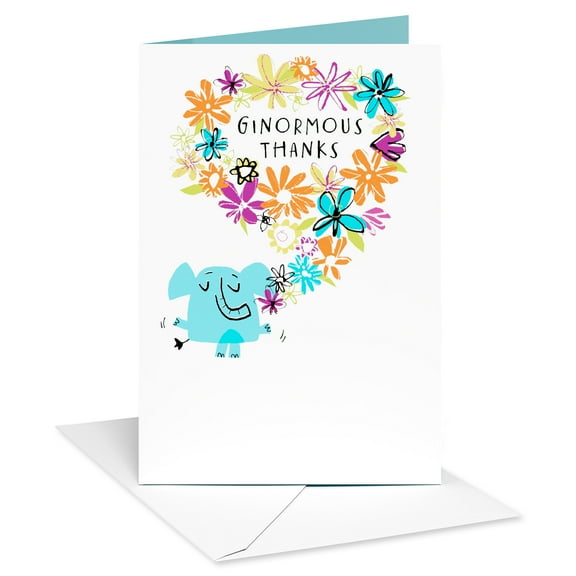 American Greetings Thank You Card with Elephant and Floral Design (Big-Hearted)
