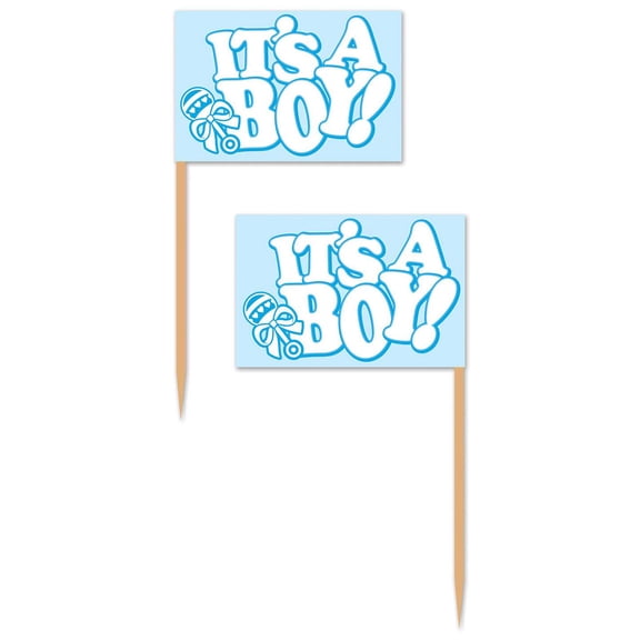 Beistle It's A Boy! Picks, 2.5", Light Blue/White, 50 Picks In Package
