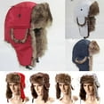 thumbnail image 2 of Faux Fur Bomber Trapper Hat for Men Cotton Warm Ushanka Russian Hat, 2 of 4