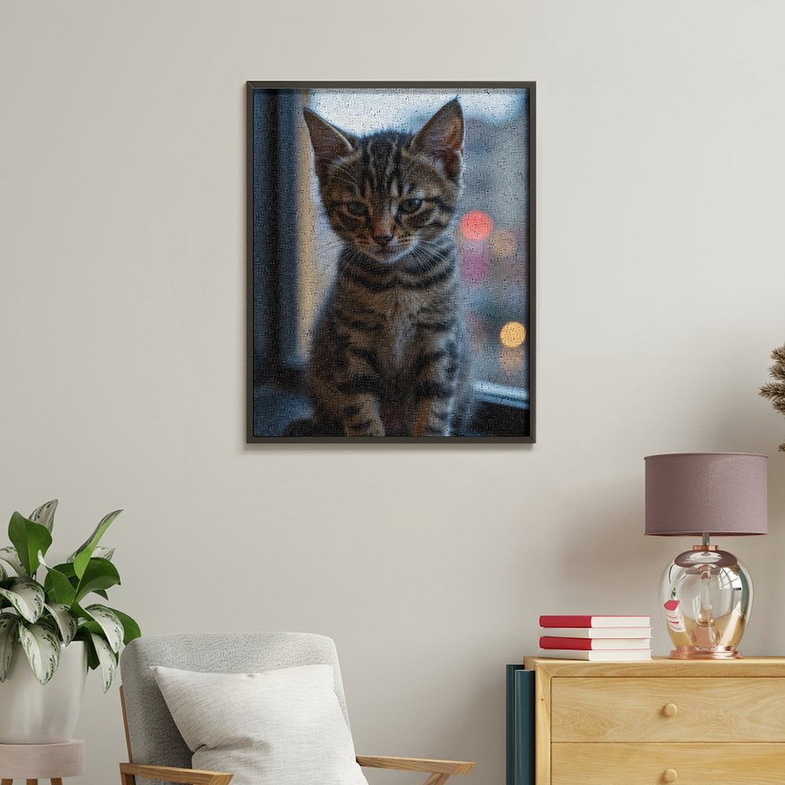 Paint By Numbers Kit for Adults Beginner - Tabby Kitten Window Light Glow DIY Canvas Painting Kits for Adults, Frameless Paint By Number for Adults for Home Wall Decor 16x20 Inch