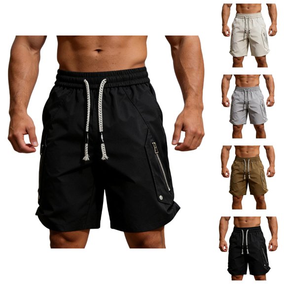 Cargo Shorts for Men Summer Casual Elastic Waist Loose Fit Breathable Knee Length Work Shorts with Pockets