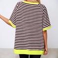 thumbnail image 4 of Conairie Cute T Shirts for Women Casual Stripe Loose Short Sleeve Crew Neck Shirts Fashion Elegant Breathable Basic Work Tee Vacation Clothes Purple M, 4 of 6