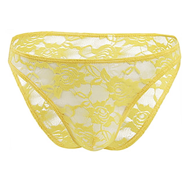 ylioge Lace Underwear for Men Briefs Trendy Low Rise Lightweight Breathable See-Through Solid Color High-Cut Hipsters Brief