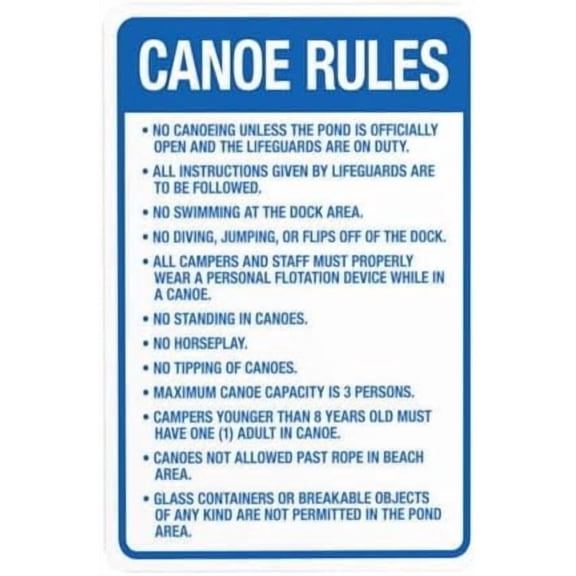 Canoe Rules Warning Sign, Rules Security Metal Signs for Outdoor Indoor Road Yard Garage Home Business Street Wall Safety Caution Custom Decor 8 x 12 Inch