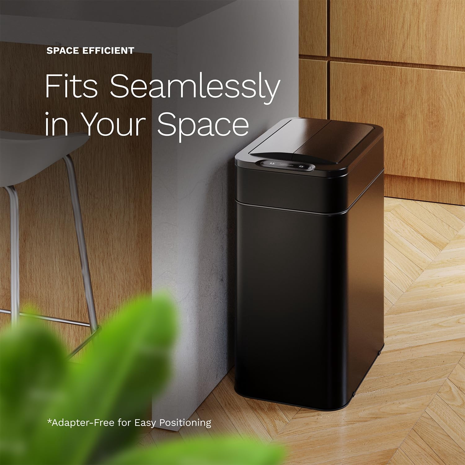 hOmeLabs Robust 13 Gallon Sensor Trash Can, Retractable Butterfly Lid, Batteries Included, Maximizing Space, Easy to Clean, Battery-Powered - Matte Black