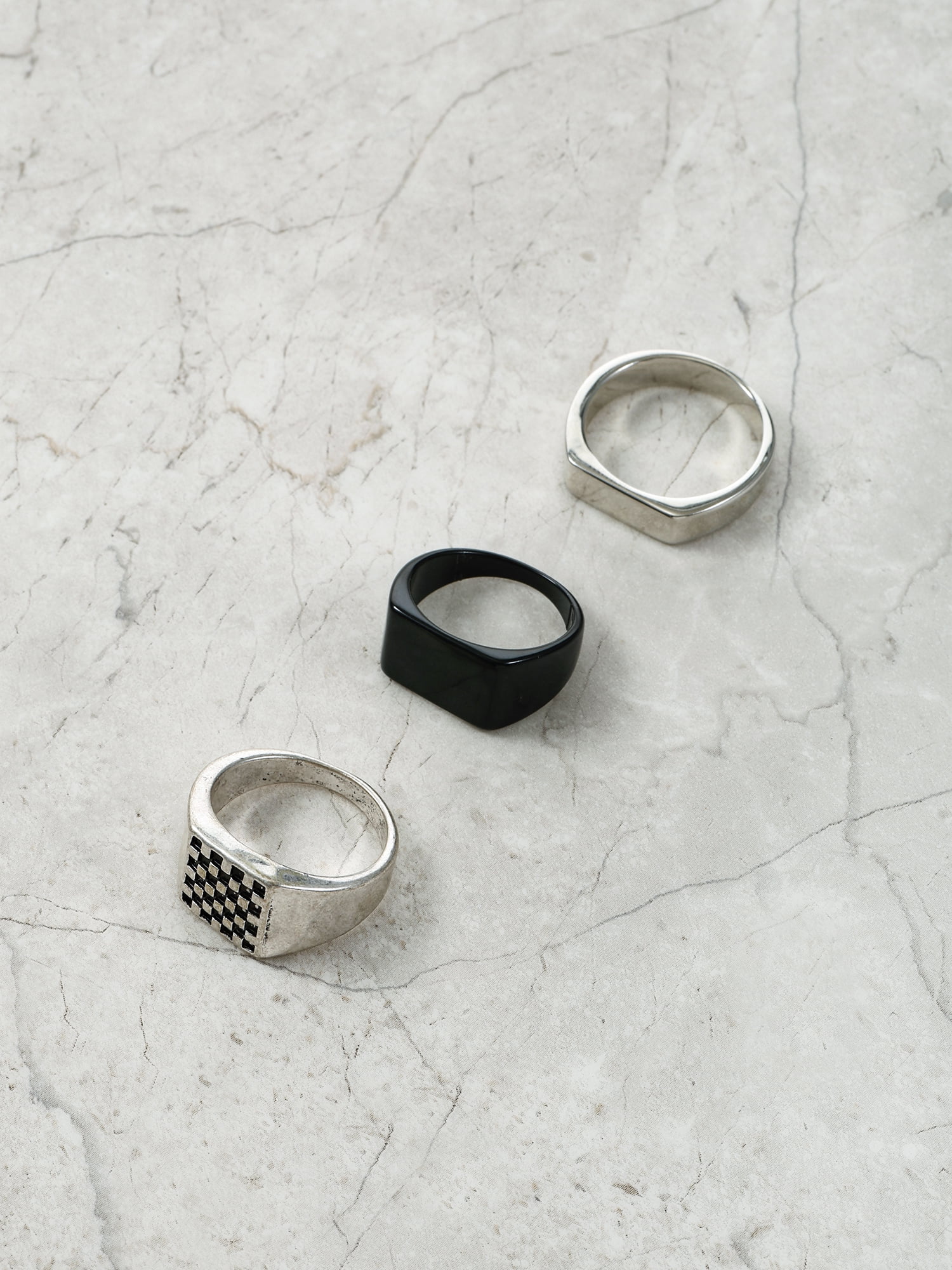No Boundaries Men's Rings, Silver and Black, 3 Pack