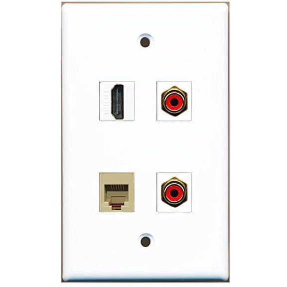 RiteAV - 1 Port HDMI 2 Port RCA Red 1 Port Phone RJ11 RJ12 Beige Wall Plate