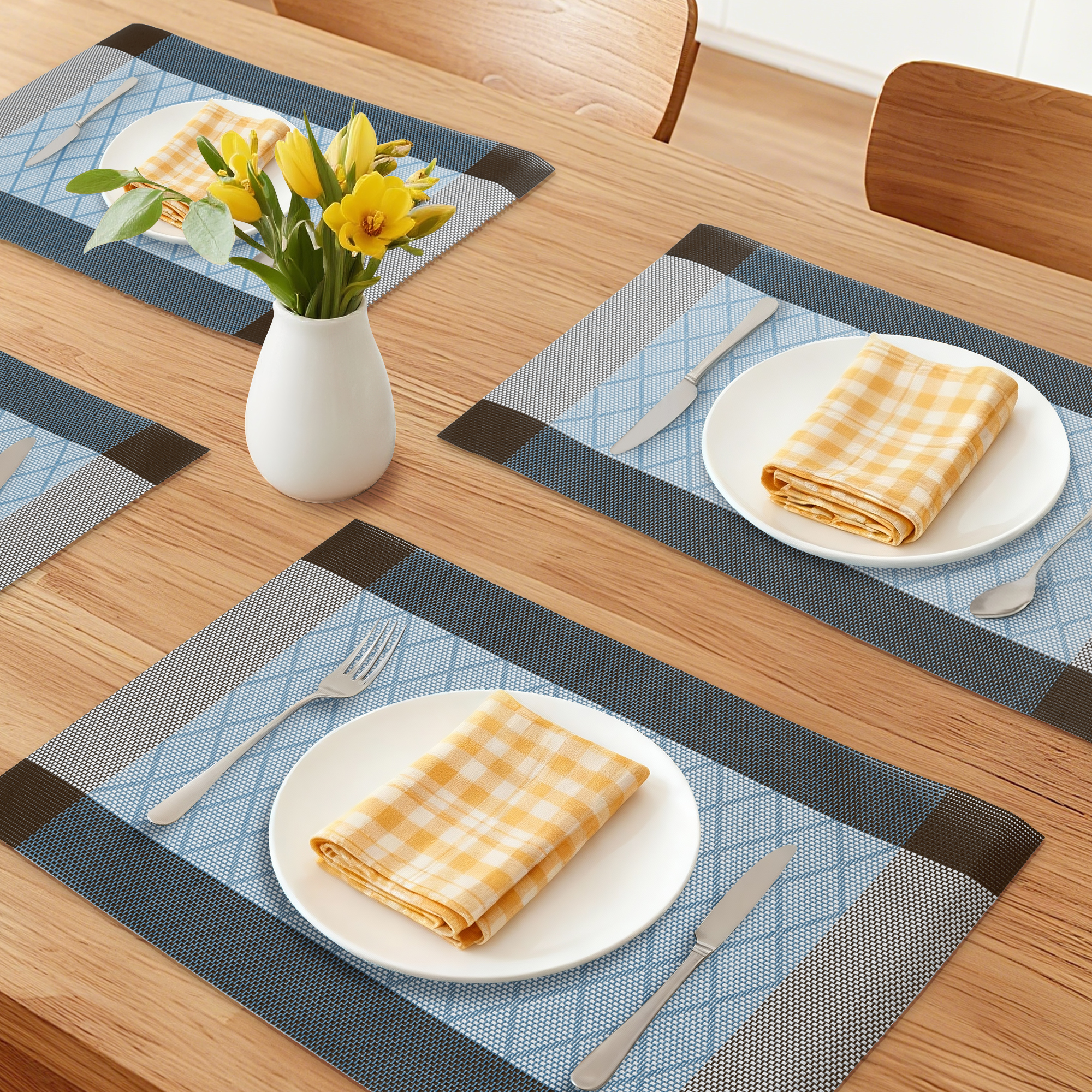 Unique Bargains Set of 6 Washable Plastic Placemats for Dining Table Indoor Dark Blue