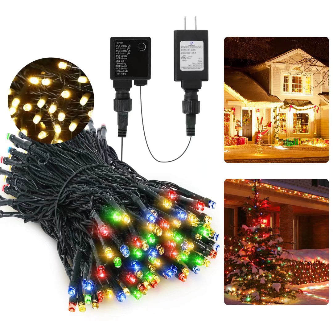 11 Modes Connectable Plug in Christmas String Lights with Remote Control for Christmas Decorations Christmas Lights Outdoor 300 LED 108FT Color Changing Christmas Tree Lights Warm White &Multi Color