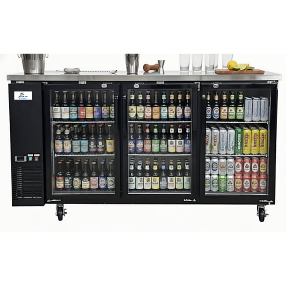 72 in. 3 Glass Door Commercial Back Bar Cooler, 19.6 Cu.Ft ，Beer Fridge, Under Counter Refrigerator