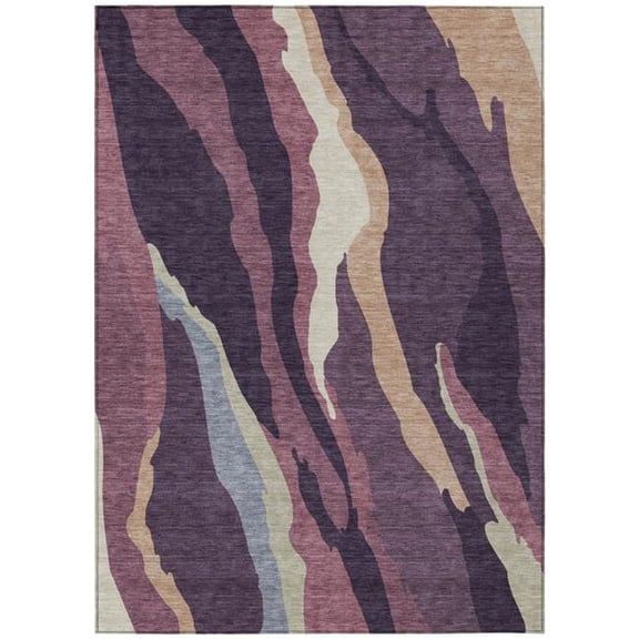 HomeRoots 600984 3 x 5 ft. Plum, Purple & Ivory Abstract Washable Indoor & Outdoor Rectangle Area Rug