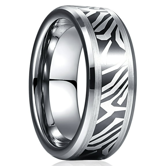 Tungsten Carbide Damascus Wedding Ring for Men 8mm Scratch Resistant Brushed Finish