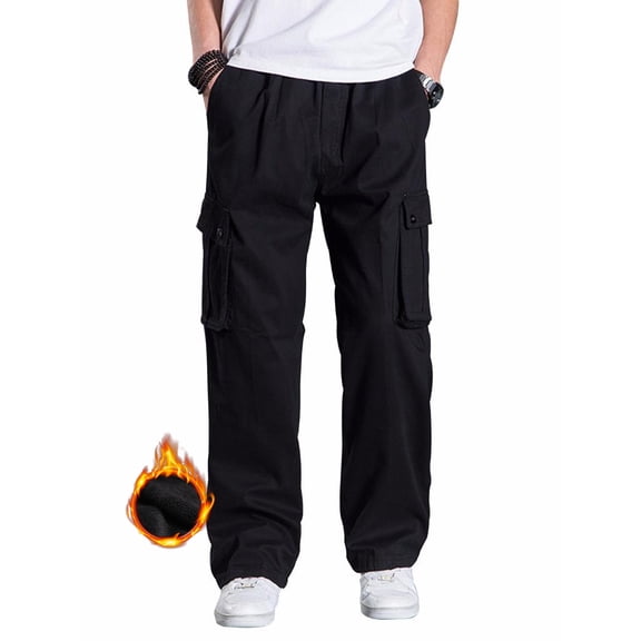 TRGPSG Men's Cargo Pants Multi-Pocket Casual Fleece Regular Work Pants