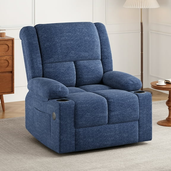 GlasFlength Accent Chairs Power Lift Recliner Chair with Cup Holders and Massage Heat USB Ports Large Size for Living Room, Blue