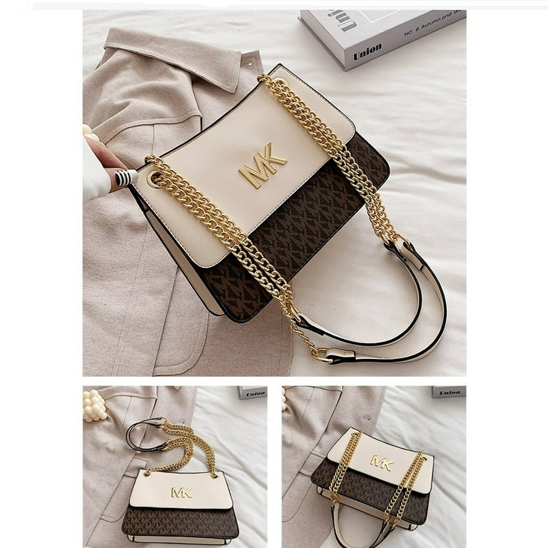 MK New One Shoulder Chain Crossbody Fashion Small Square Bag for Women s Gift Off White