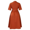 thumbnail image 5 of AURA Womens Summer 2024 Solid Color Midi A Line Dress High Waist Short Sleeve Button Front, 5 of 10