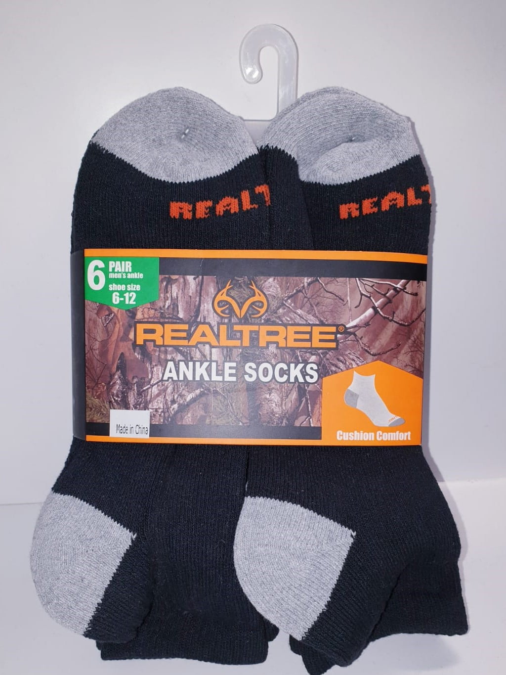 REALTREE Men's Ankle Cushion Comfort Socks 6 Pair Pack, Black