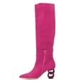 thumbnail image 2 of FSJ Women Trendy Pointed Toe Medium Chain Heel Knee High Boots Stretch Side Zipper Evening Work Outfit Shoes Size 8 Pink, 2 of 4