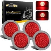 Partsam 4Pcs 4" Round Red LED Stop Turn Tail Lights Brake Trailer Lights 24LED, 4 Inch Round Led Trailer Tail Lights