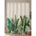 thumbnail image 4 of Fsddascl Palm Leaves Tropical Shower Curtain Set - Long 72" x 84" Washable Bathtub Curtain with 12 Hooks, Beige Summer Watercolor Botanical Waterproof Fabric Stall Shower Curtains for Bathroom, 4 of 6