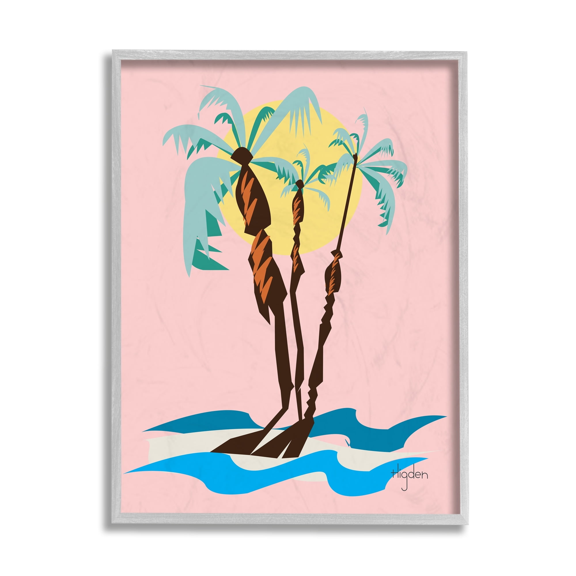 Stupell Industries Tropical Palm Tree Trio Pink Sunny Sky Gray Framed by Mark Higden