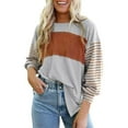 thumbnail image 1 of YDLCAFD T-Shirts Humoristiques Adultes Col Rond Décontracté Rayé Contrasté Manches Longues, 1 of 6