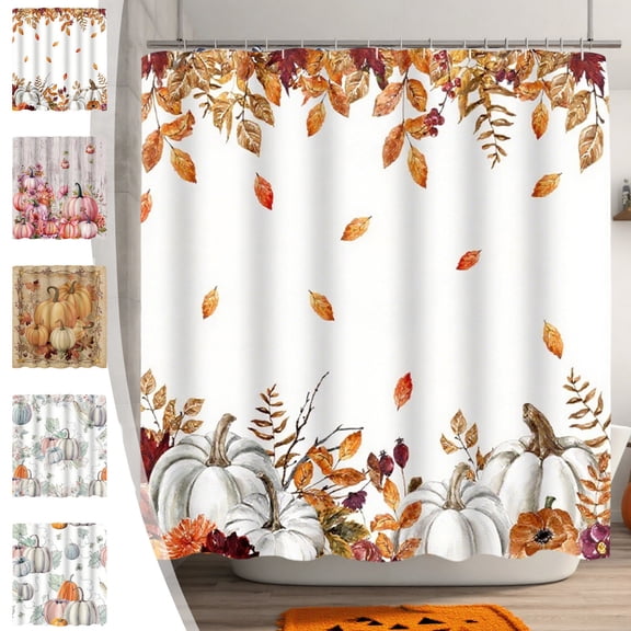 Yhmxh Shower Curtain Set for Bathroom, Watercolor Pumpkin Thanksgiving Shower Curtains with 12Hooks, 72 X 72 inch Waterproof Bath Curtain Harvest Poliester Fabric Decoration Bathroom Curtains