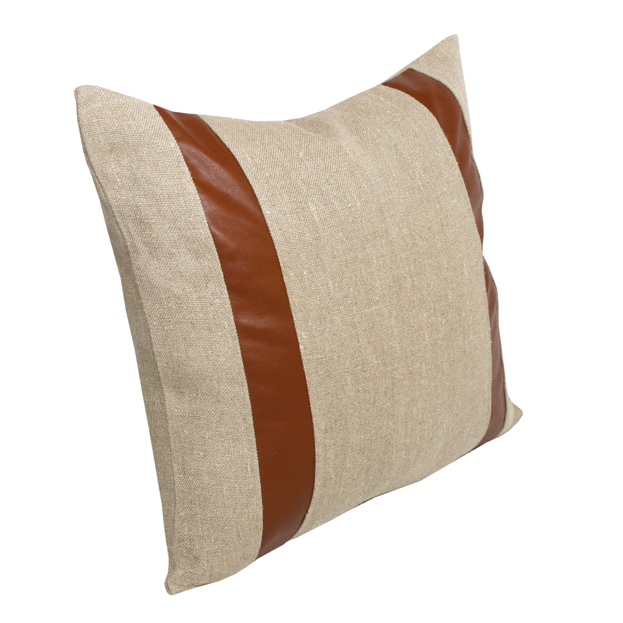 Harlow Hill Faye Beige/Brown Striped 20" x 20" Linen Adult Decorative Feather Filled Pillow
