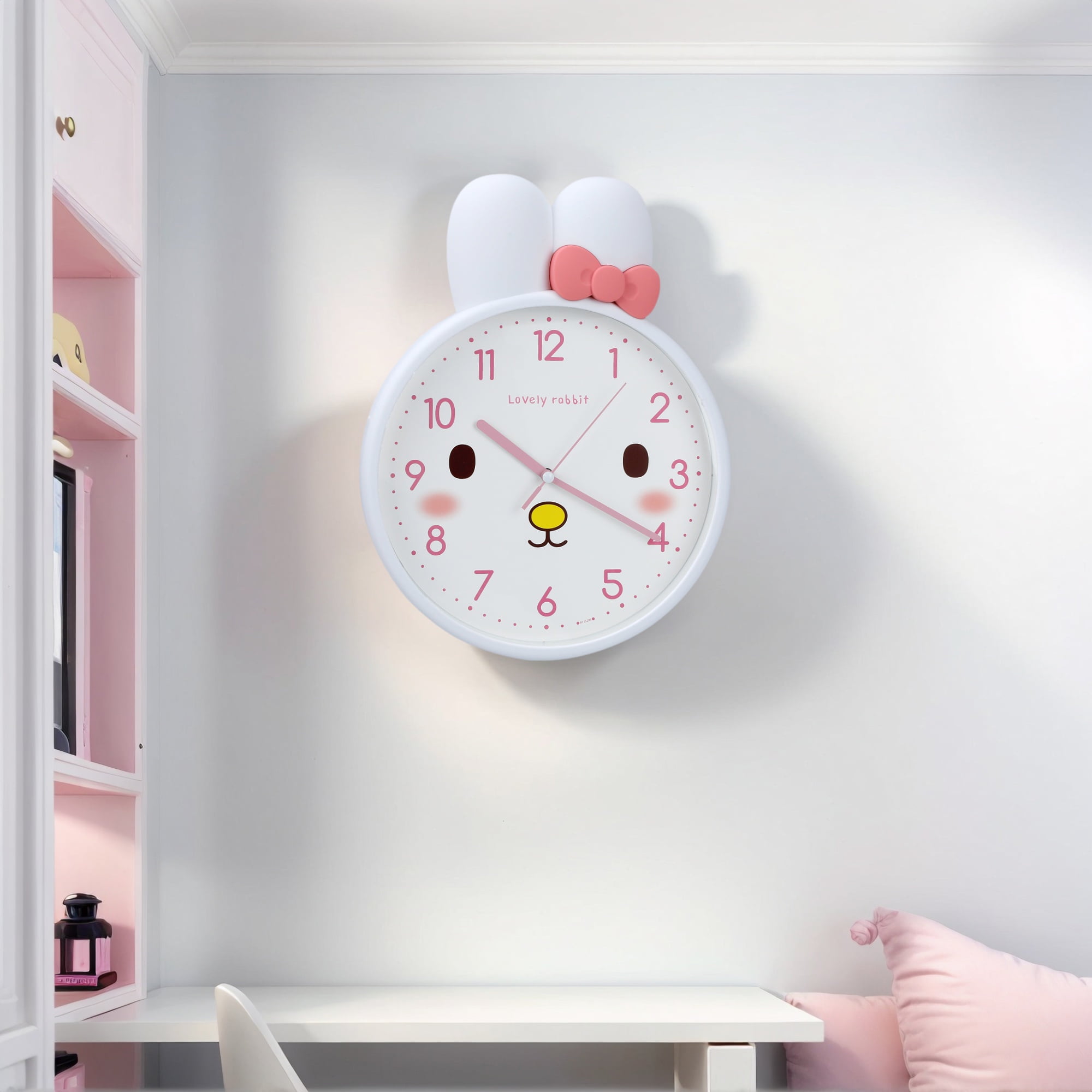 Unique Bargains 1pc Cute Bunny Face 3D Rabbit Wall Clock 13" x 10" x 1.5" White