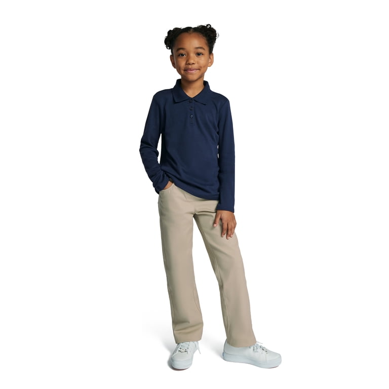 Wonder Nation Girls School Uniform Long Sleeve Polo, 2-Pack photo 3