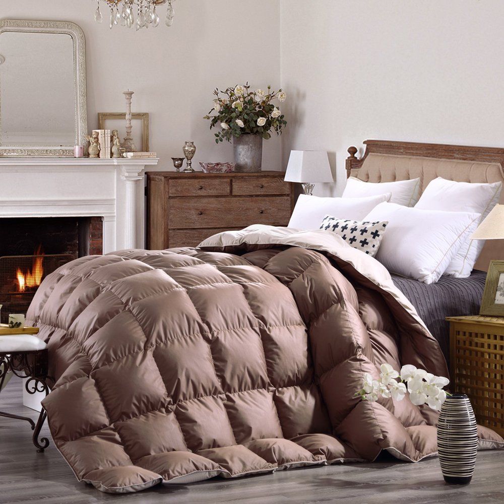 Twin Size Winter Duvet Insert Goose Down Comforter KhakiHypoallergenic