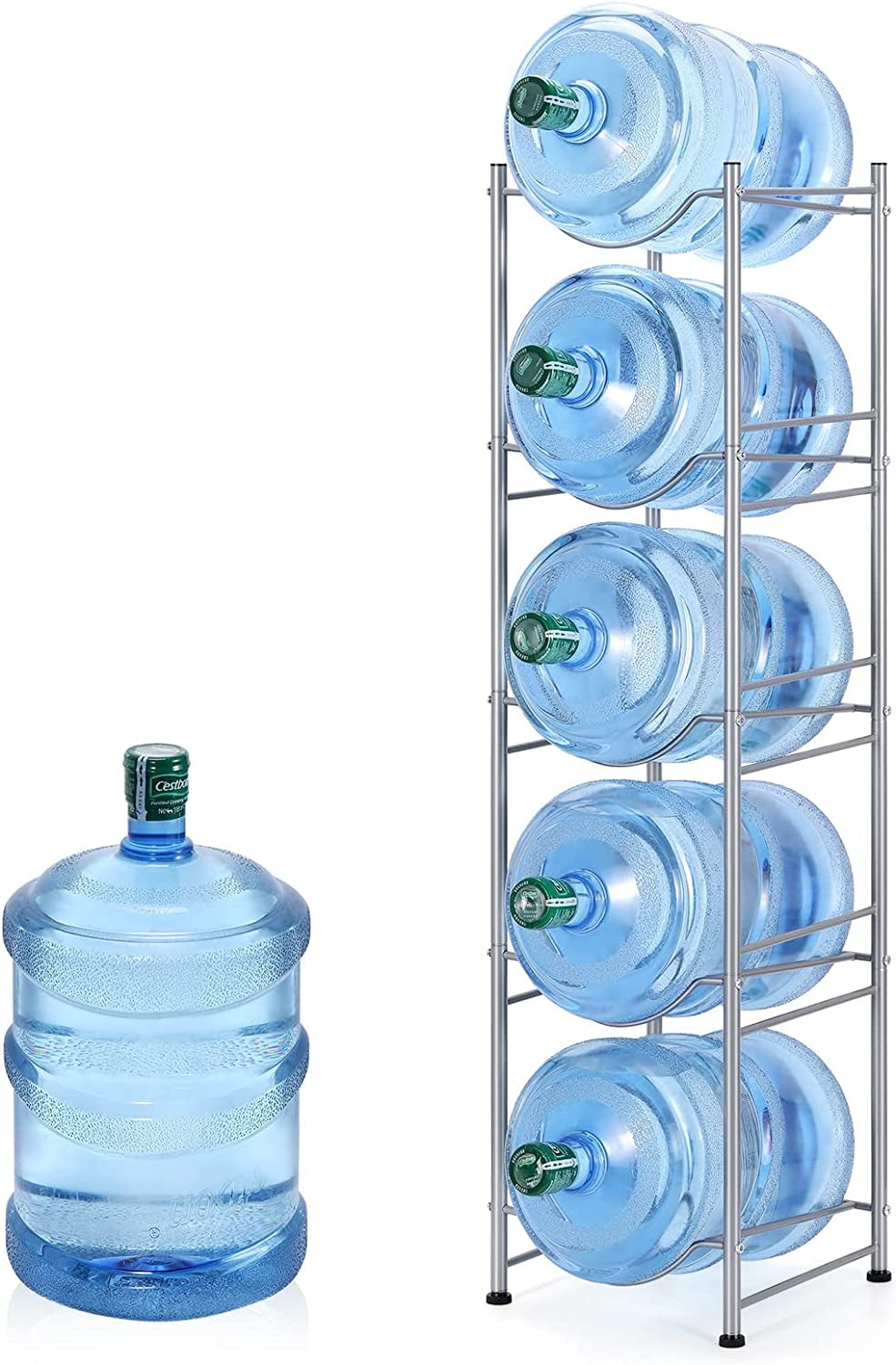 Oumilen Adult 5 Gallon Water Jug Holder Water Bottle Storage Rack 5-Tier, Silver
