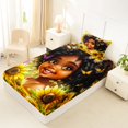 thumbnail image 4 of Castle Fairy Kawaii Black Girl Twin Sheets 3pcs,Sunflower Butterfly Print Bedding,Yellow Green,1 Fitted Sheet, 1 Flat Sheet and 1 Pillowcase, 4 of 6