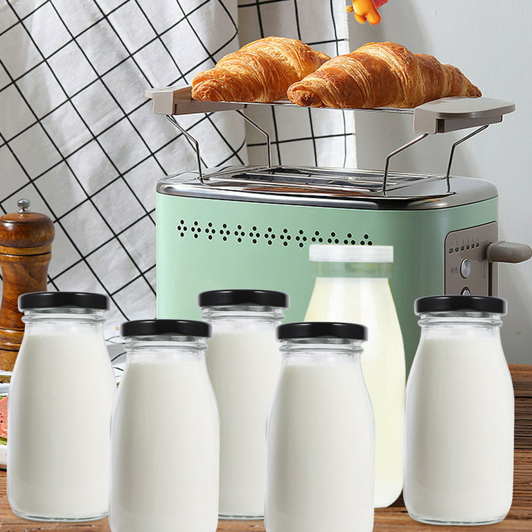 4pcs Milk Containers for Refrigerator Milk Jugs Glass Milk Bottles with Lids  200ml 