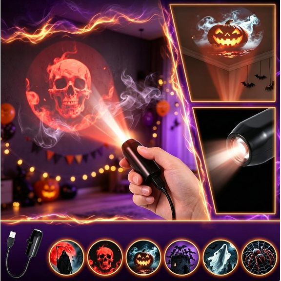 Halloween HD Star Projector with 6 Discs USB Plug and Play, Adjustable Flexible USB Projector Light, Holiday Atmosphere Lamp for Ceiling, Wall Indoor Halloween Decor