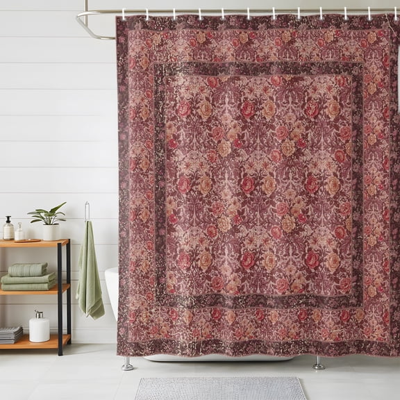 Shower Curtains for Bathroom, Red Boho Waterproof Fabric Shower Curtain, Vintage Ethnic Tribe Abstract Art Floral Decorative Bathroom Curtain for Bathtub, 72"x84", No Hooks Included