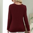 thumbnail image 4 of Wine Red Women's Long Sleeve Crewneck Tunic Top with Irregular Hem and Buttoned Trim for Casual Fashion, Size M, 4 of 6